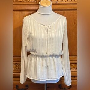 White House Black Market Ivory Striped Blouse